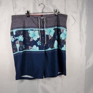 Goodfellow & Co Board Shorts Tropical Flowers Teal Blue Gray 3 Pockets Men Sz 38